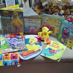 1988 Sesame Street Big Bird Plush Christmas Stocking Hanger Holder  & stocking